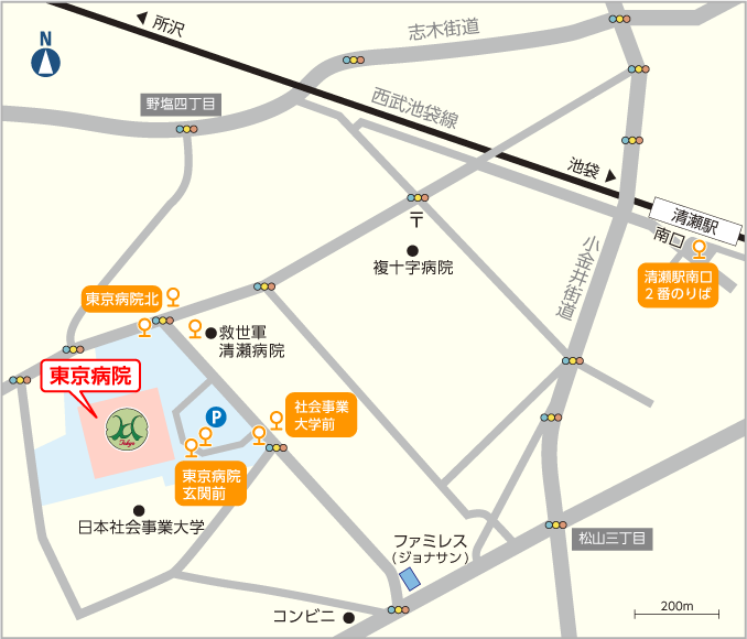 清瀬駅からの道路地図